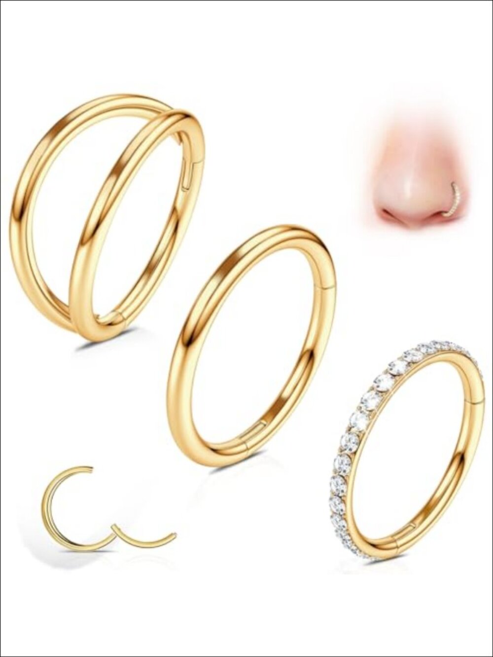 Titanium Nose Ring Hoop Set 3Pcs Seamless Hypoallergenic 7mm 8mm 10mm